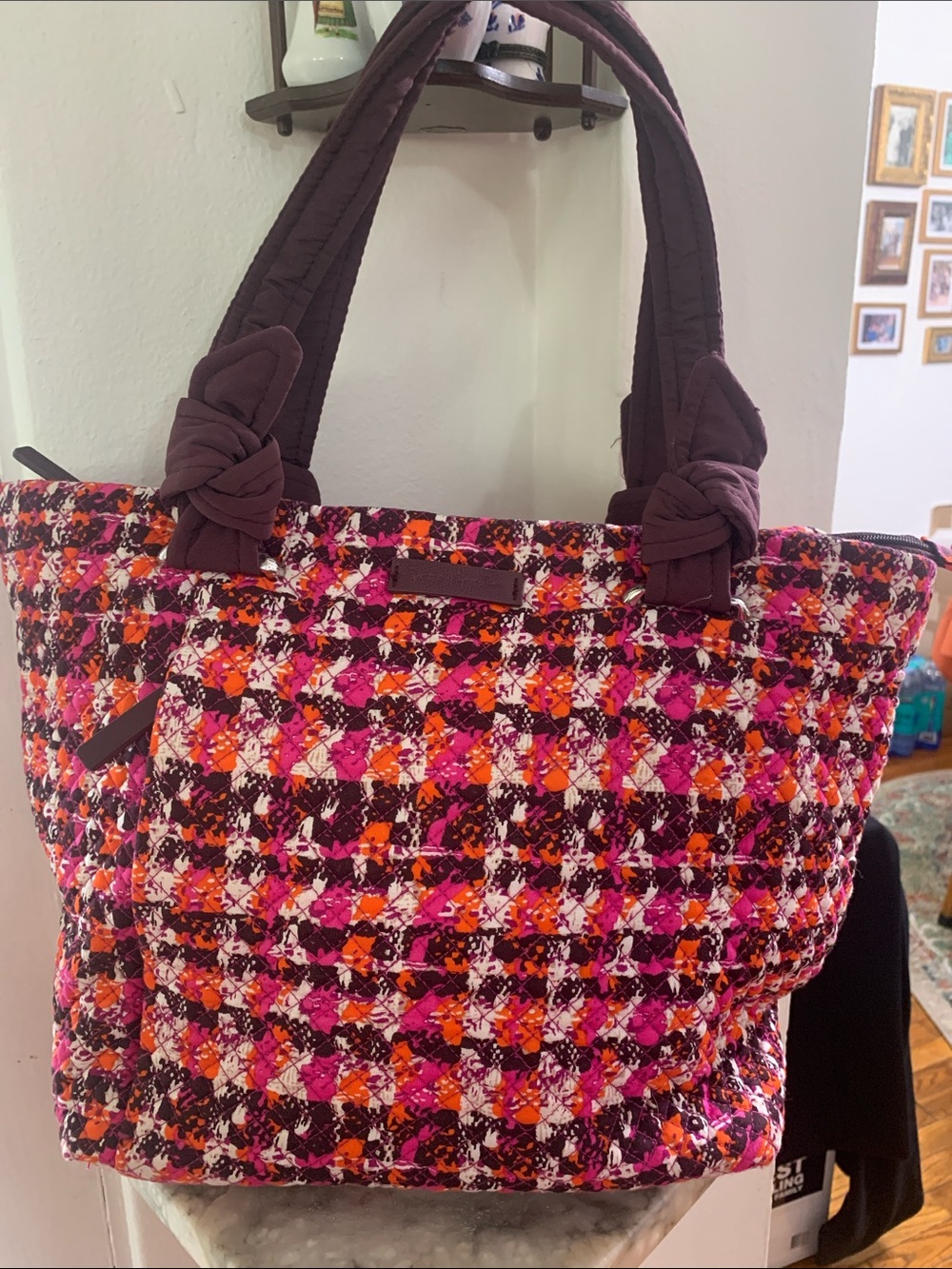 Vera Bradley Quilted Floral Plaid Tote in Pink, Orange & Plum
